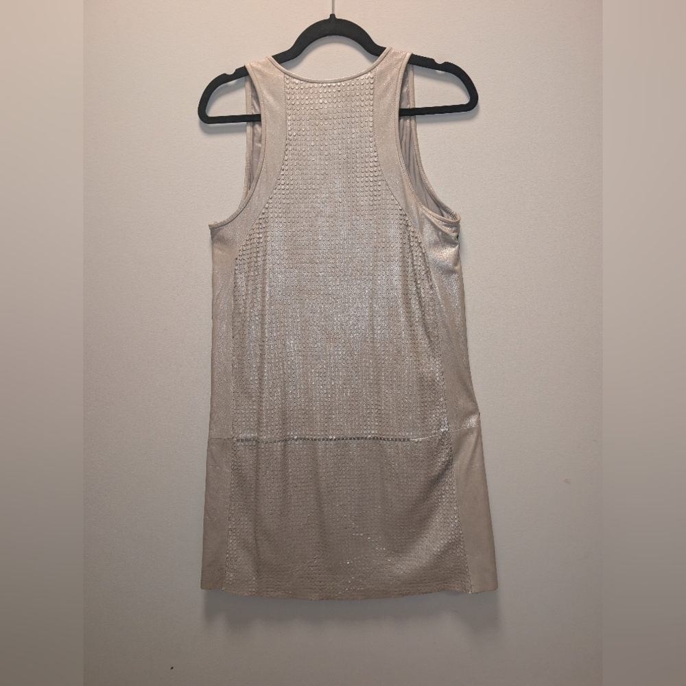 DROMe Metallic Leather Mini Dress M Silver Textured Made in Italy - Picture 3 of 8
